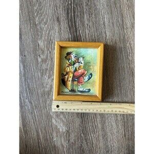 Vintage Musician Circus Clown Fiddle Painting Artist Signed And Framed 5” x 6”